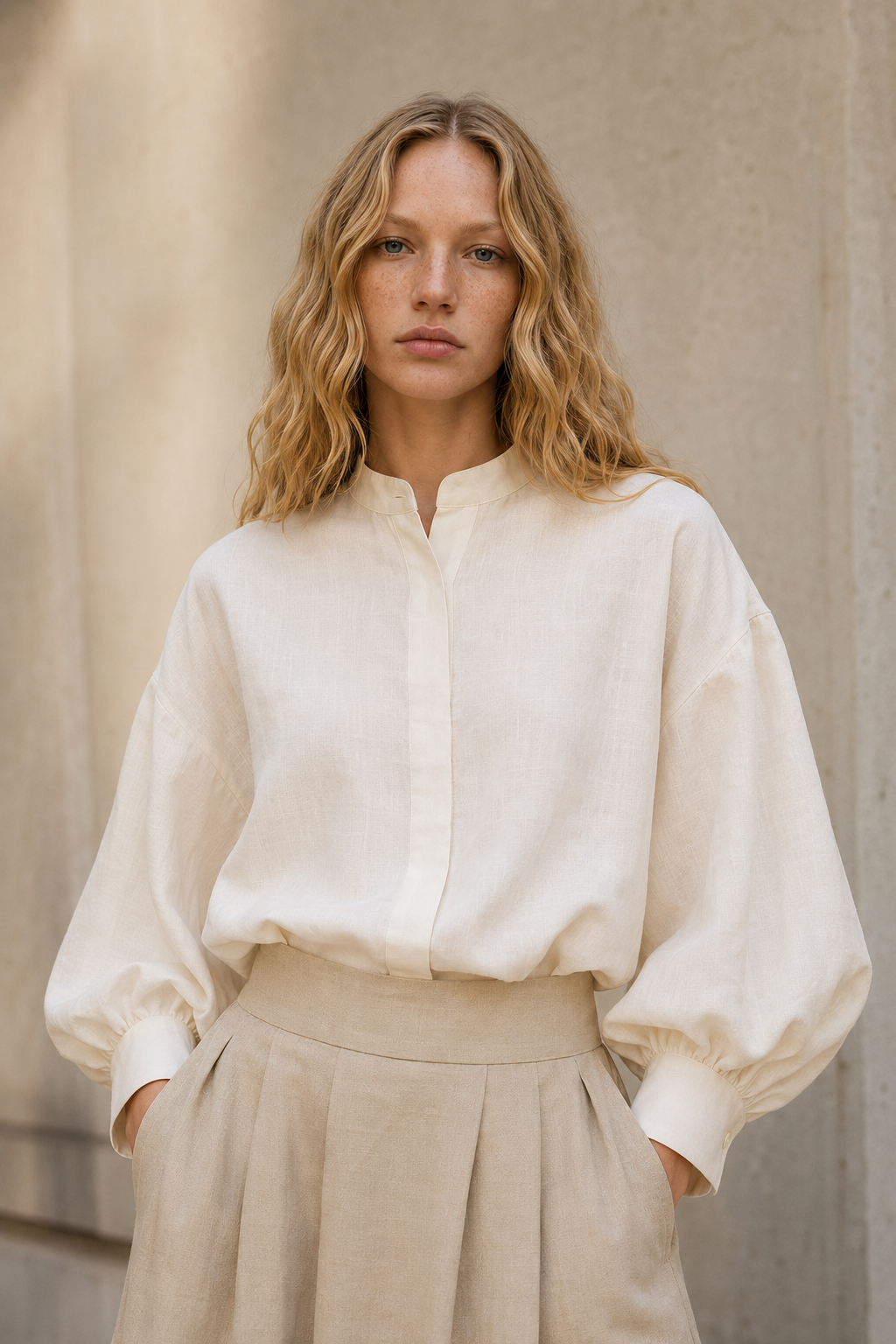 Blusa seda y lino satinado baloon.