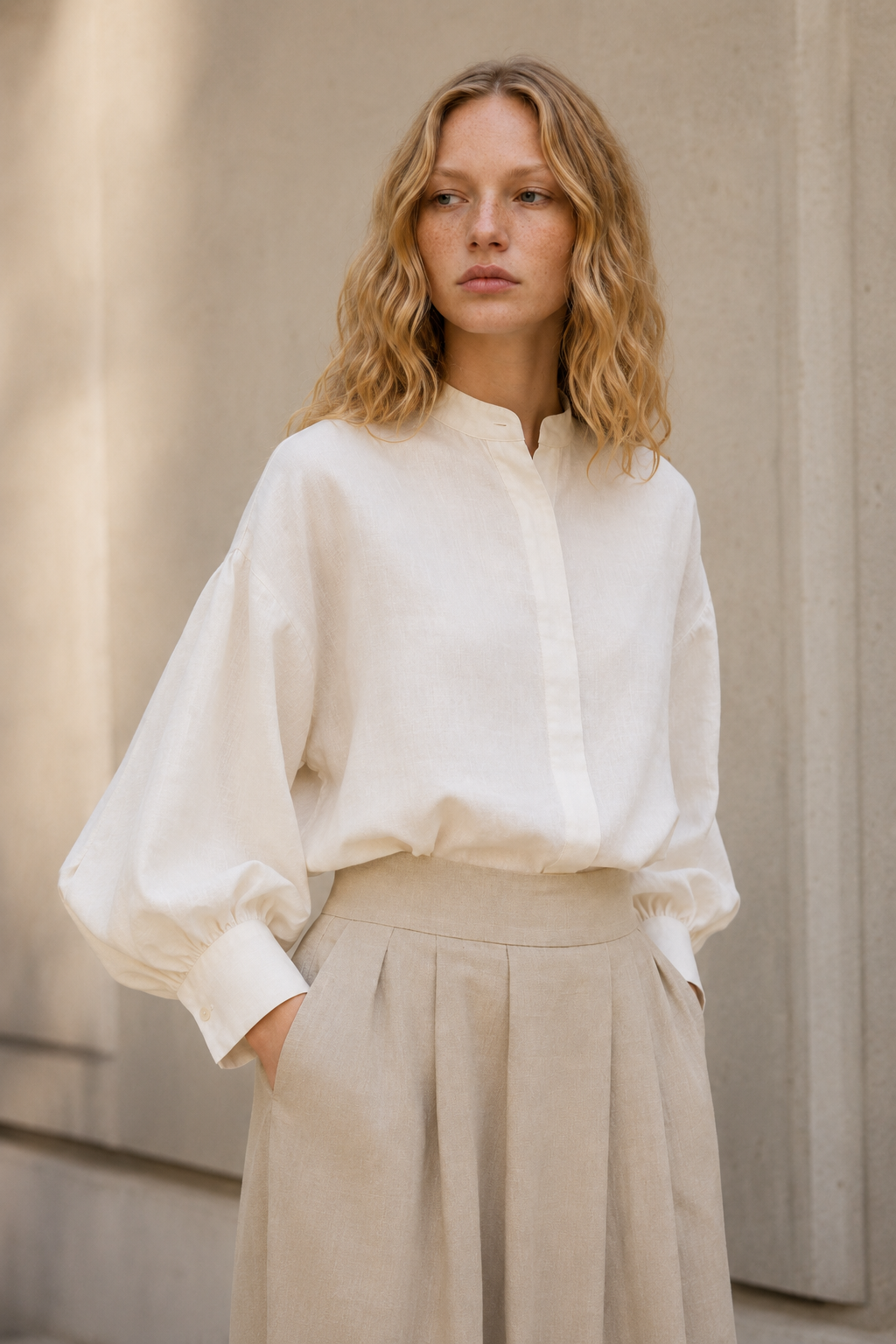 Blusa seda y lino satinado baloon.