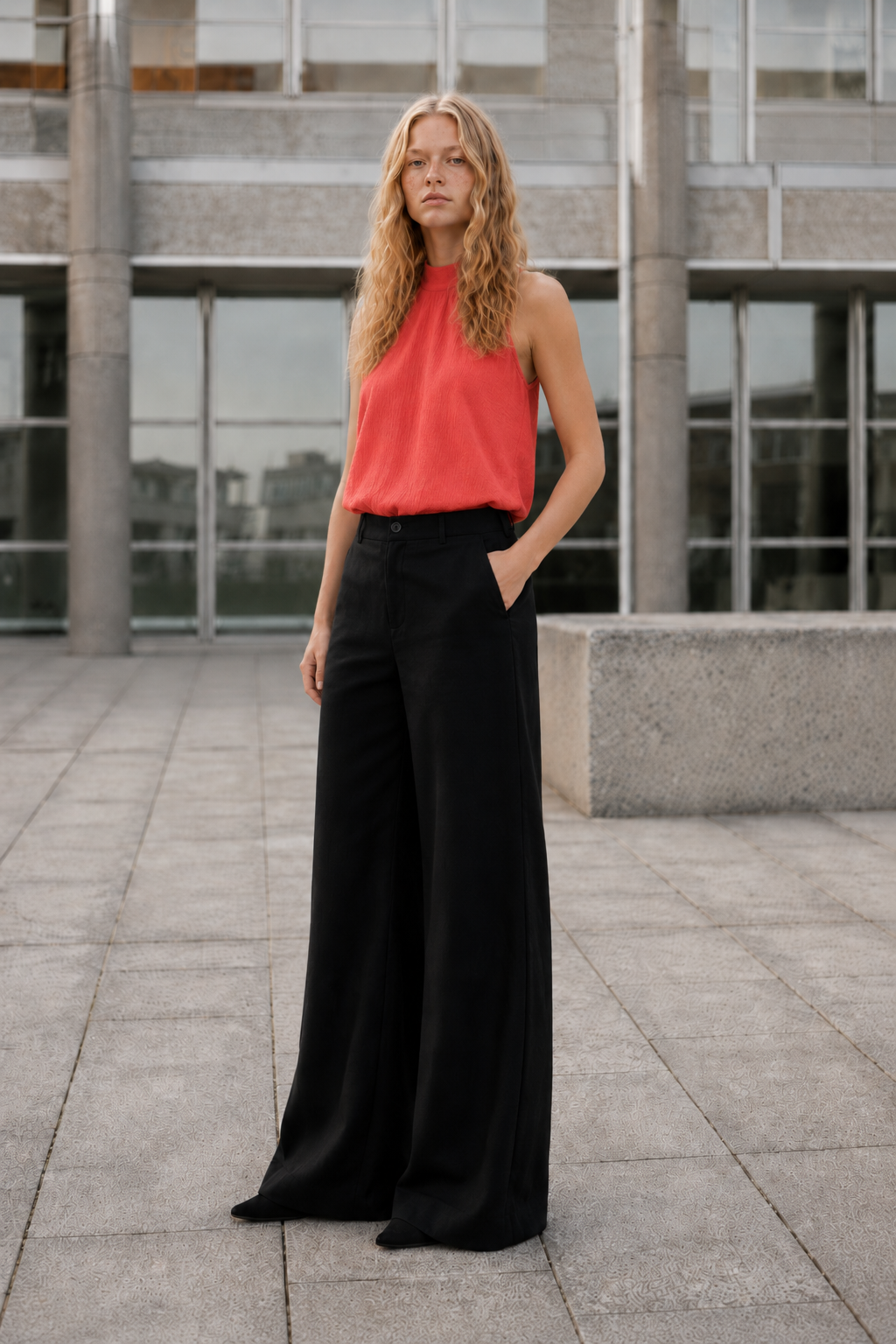 Pantalón sastre lino negro