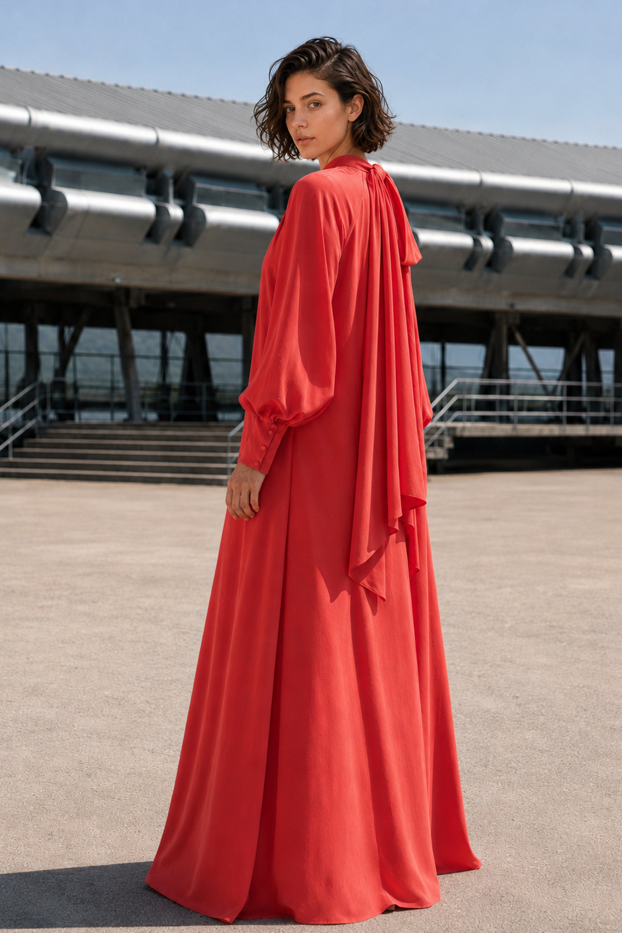 Vestido bambula seda coral · PIEZA ÚNICA