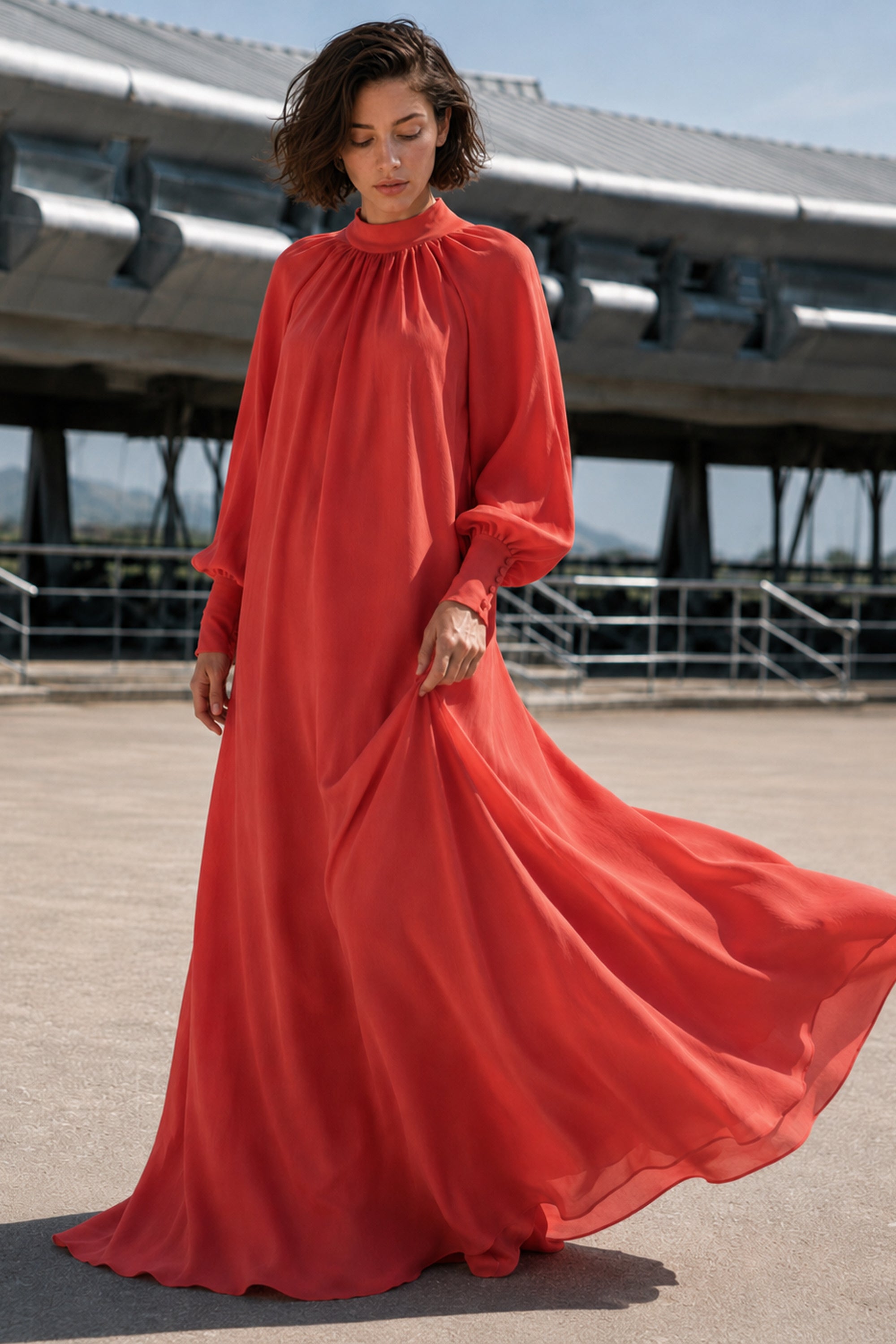 Vestido bambula seda coral · PIEZA ÚNICA