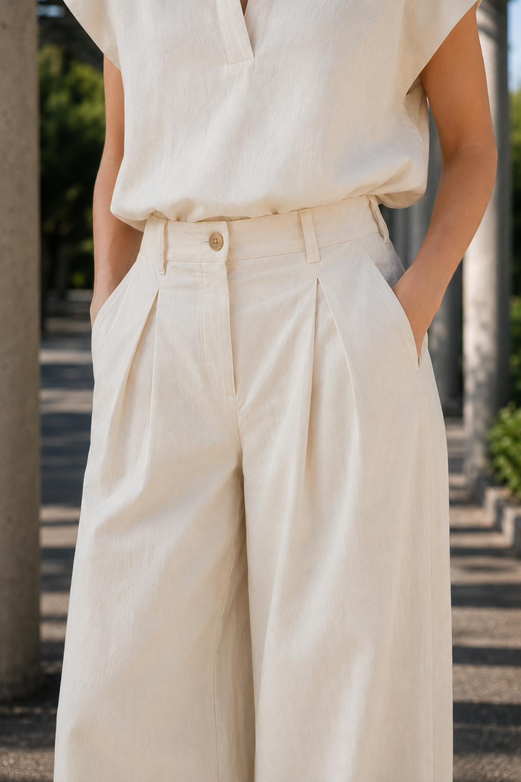 Pantalón pinzas algodón orgánico