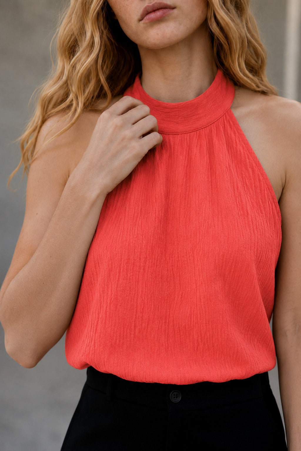 Blusa halter bambula seda coral