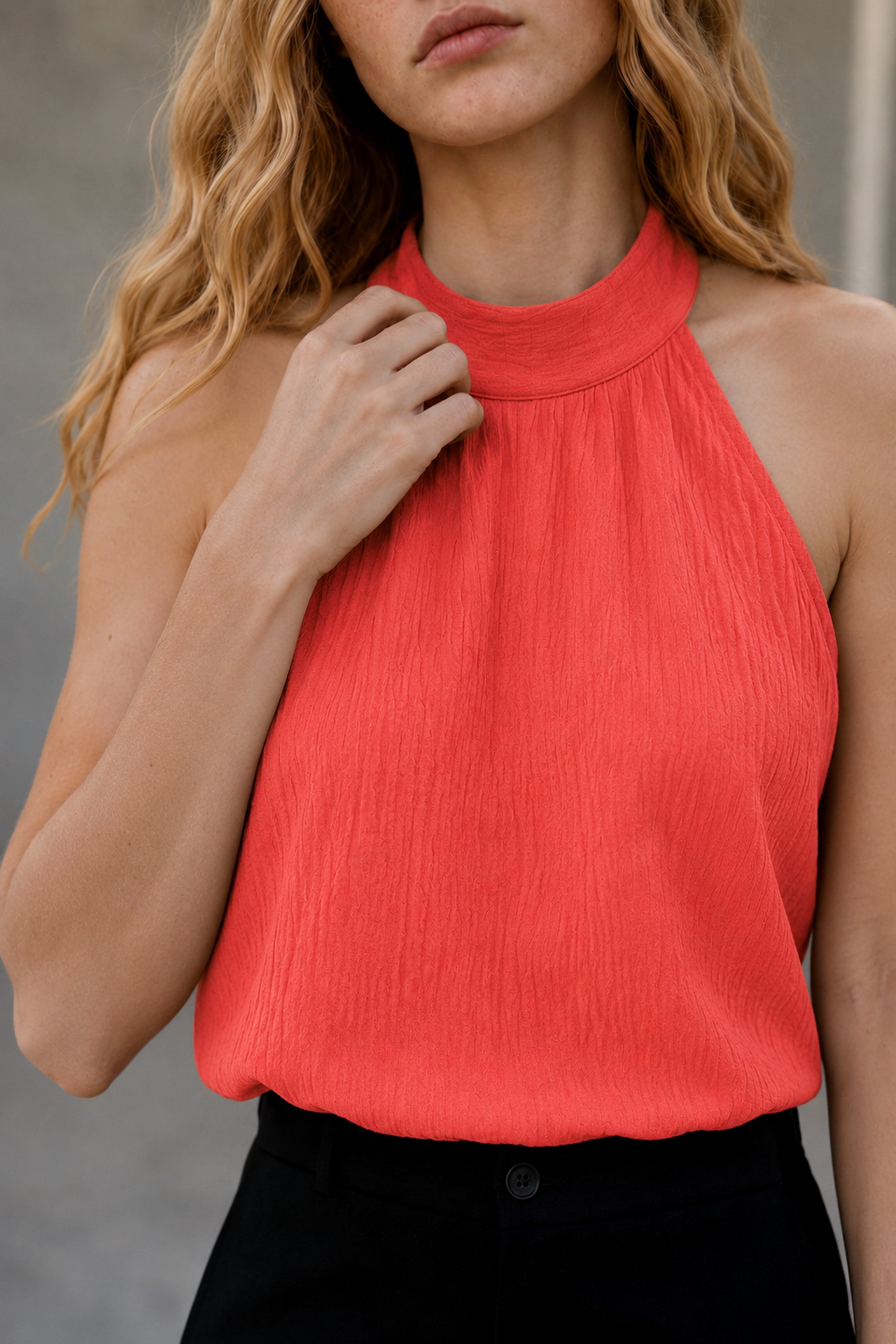 Blusa halter bambula seda coral